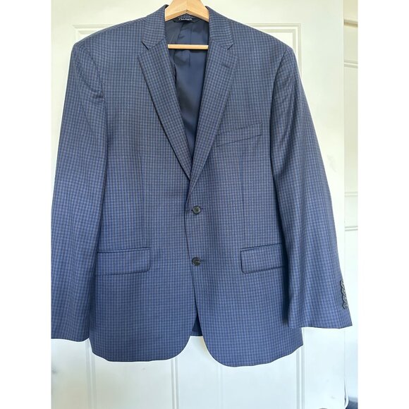 Jos A Bank Blazer Mens 42 Traveler Tailored Fit Blue Check Wool Coat Classic - Picture 1 of 11